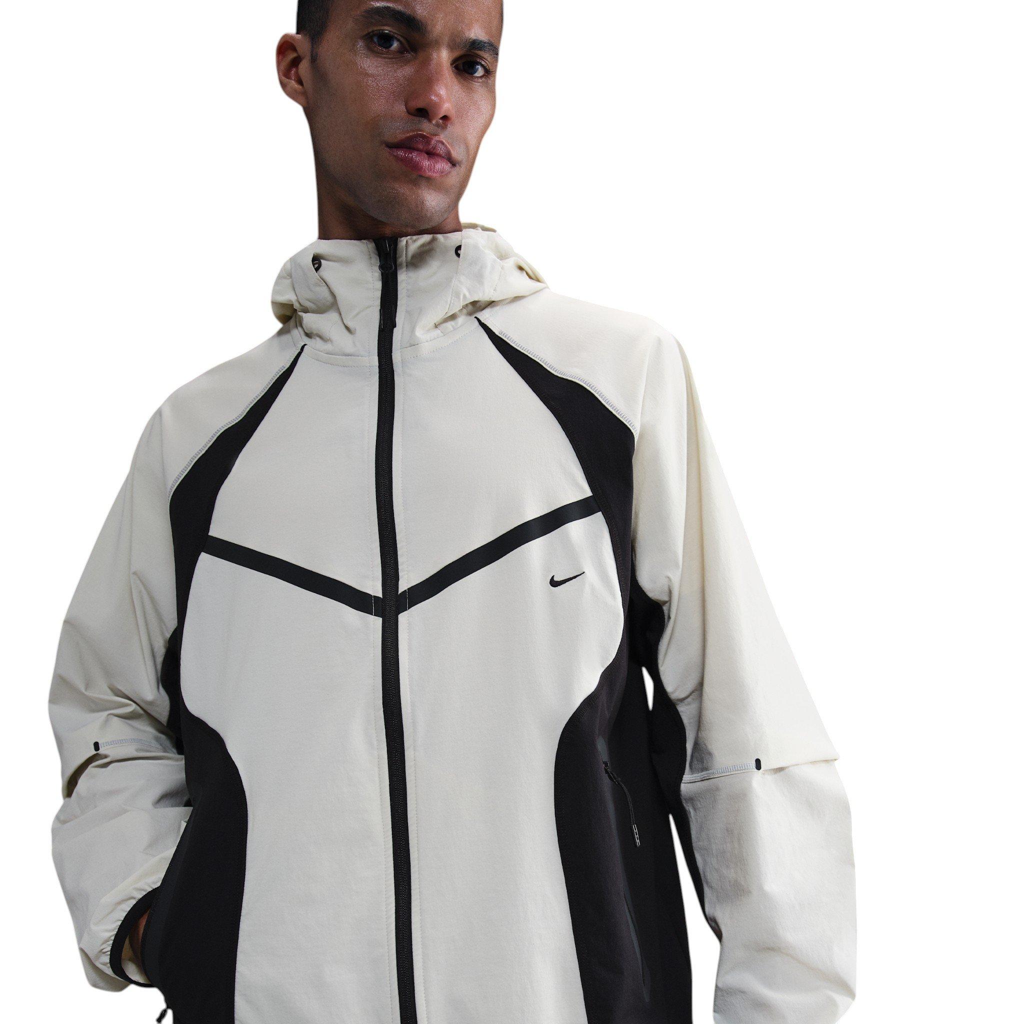 Nike Men's Tech Dri-FIT Woven Color-Block Windrunner Loose Jacket - Cream/Black - CREAM/BLACK